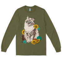 Army Green siberian cat sunflower and gemstone Long Sleeve Tee - texasbilliewilder