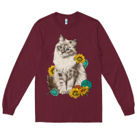 Burgundy siberian cat sunflower and gemstone Long Sleeve Tee - texasbilliewilder