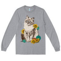Heather Grey siberian cat sunflower and gemstone Long Sleeve Tee - texasbilliewilder