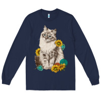 Navy siberian cat sunflower and gemstone Long Sleeve Tee - texasbilliewilder
