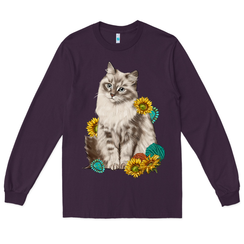 Siberian Cat Sunflower And Gemstone Long Sleeve Tee by texasbilliewilder | Teevron