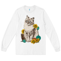White siberian cat sunflower and gemstone Long Sleeve Tee - texasbilliewilder