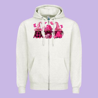 Breast Cancer Afro Gnomies Zipper Hoodie Designed By Fadigitalartstudio