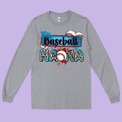 Baseball Nana With Leopard Long Sleeve Tee Designed By Zillion Design Studio