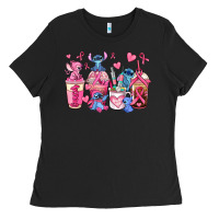 Black breast cancer stitch coffee cups Ladies Tee - AdoDesignShop
