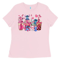 Bubblegum Pink breast cancer stitch coffee cups Ladies Tee - AdoDesignShop