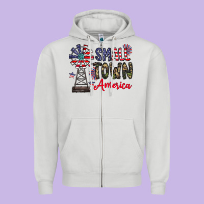 Small Town America Zipper Hoodie Designed By Cowhidedigitalart