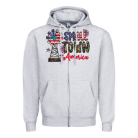 Heather Grey small town america Zipper Hoodie - CowhideDigitalArt