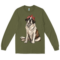 Army Green st bernard with bandanna Long Sleeve Tee - texasbilliewilder