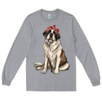 Heather Grey st bernard with bandanna Long Sleeve Tee - texasbilliewilder