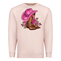 Pale Pink valentines day boots cowgirl hat and roses Premium Sweatshirt - AdoDesignShop