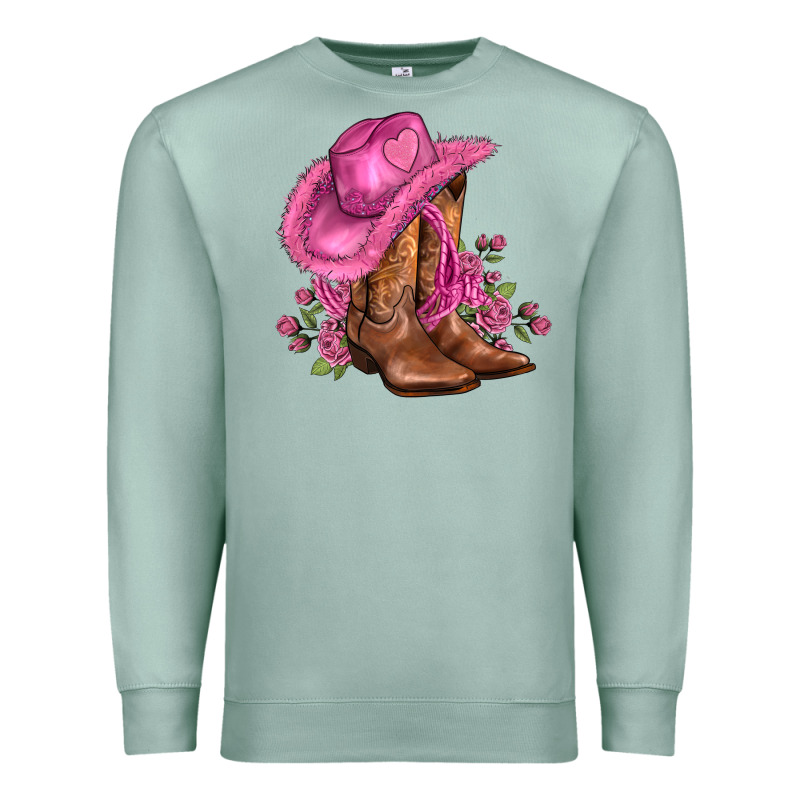 Valentines Day Boots Cowgirl Hat And Roses Premium Sweatshirt by AdoDesignShop | Teevron