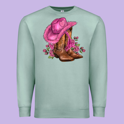 Valentines Day Boots Cowgirl Hat And Roses Premium Sweatshirt Designed By Adodesignshop