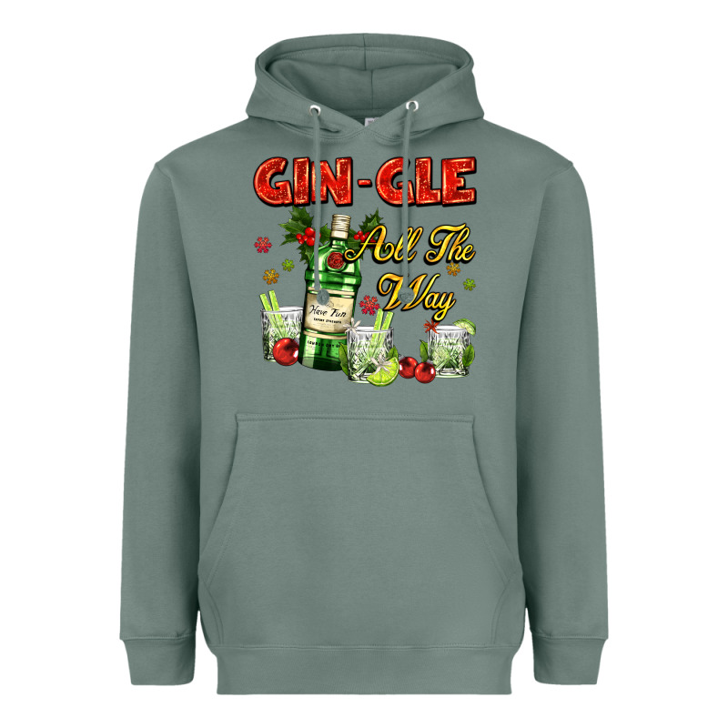 Gin`gle All The Way With Bottle And Cocktails Heavyweight Hoodie by AdoDesignShop | Teevron