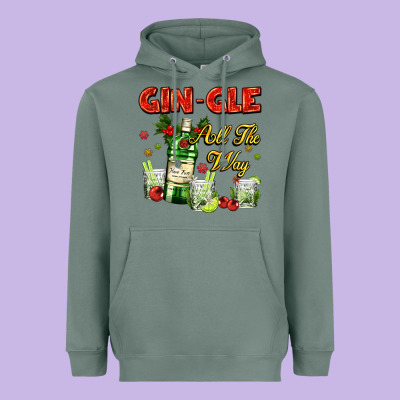 Gin`gle All The Way With Bottle And Cocktails Heavyweight Hoodie Designed By Adodesignshop