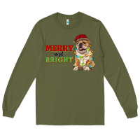 Army Green merry and bright english bulldog Long Sleeve Tee - RanaPortraitStore