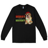 Black merry and bright english bulldog Long Sleeve Tee - RanaPortraitStore