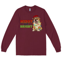 Burgundy merry and bright english bulldog Long Sleeve Tee - RanaPortraitStore