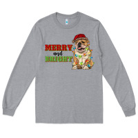 Heather Grey merry and bright english bulldog Long Sleeve Tee - RanaPortraitStore