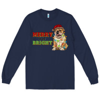 Navy merry and bright english bulldog Long Sleeve Tee - RanaPortraitStore