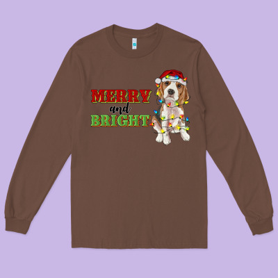 Merry And Bright Beagle Long Sleeve Tee Designed By Ranaportraitstore