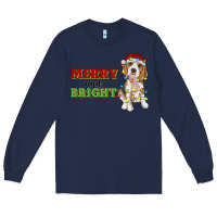 Navy merry and bright beagle Long Sleeve Tee - RanaPortraitStore