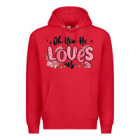 Red oh how he loves us Premium Hoodie - MaliasSmallBusiness