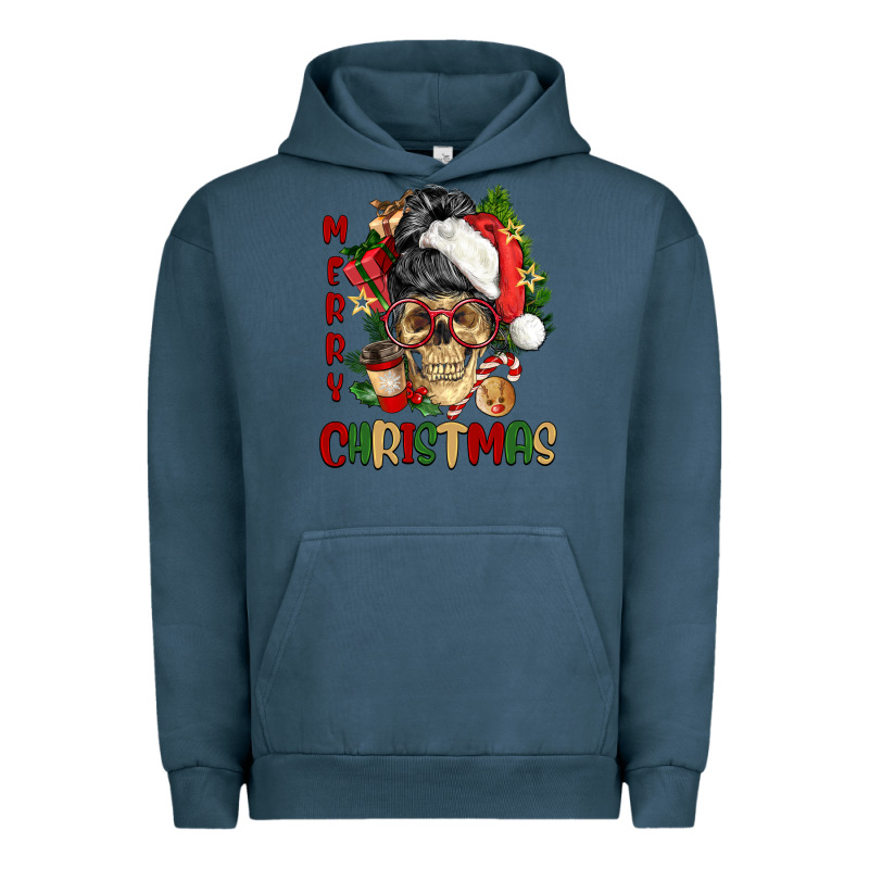 Merry Christmas Skeleton Messy Bun Urban Hoodie by NancyCooperArtShop | Teevron