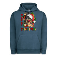 Pigment Midnight Navy Merry Christmas skeleton messy bun Urban Hoodie - NancyCooperArtShop