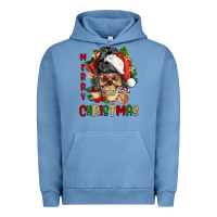 Pigment Pebble Blue Merry Christmas skeleton messy bun Urban Hoodie - NancyCooperArtShop