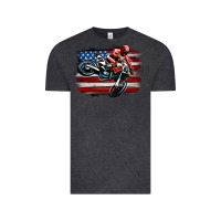 Vintage Black dirt bike american flag Vintage Tee - MaliasSmallBusiness