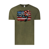 Vintage Olive dirt bike american flag Vintage Tee - MaliasSmallBusiness