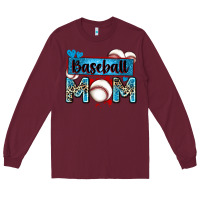 Burgundy baseball mom with leopard Long Sleeve Tee - Zillion Design Studio
