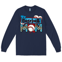 Navy baseball mom with leopard Long Sleeve Tee - Zillion Design Studio