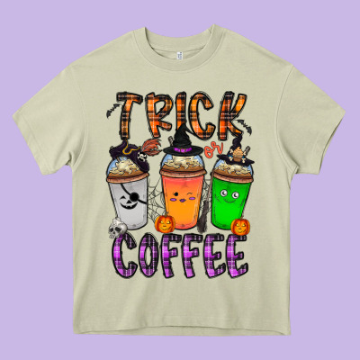 Trick Or Coffee Heavy Core Tee Designed By Cowhidedigitalart