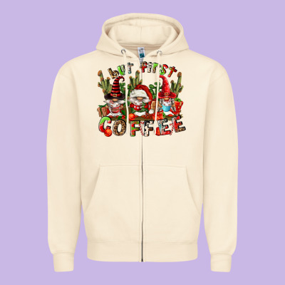 But First Coffee Zipper Hoodie Designed By Fadigitalartstudio