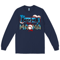 Navy baseball mama with leopard Long Sleeve Tee - Zillion Design Studio