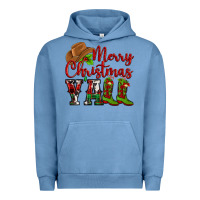 Pigment Pebble Blue Merry Christmas Y'all Cowboy Urban Hoodie - MaliasSmallBusiness