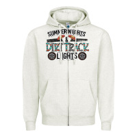 Oatmeal Heather summer night & dirt track lights Zipper Hoodie - CowhideDigitalArt