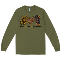 Army Green peace love dachshund Long Sleeve Tee - RanaPortraitStore