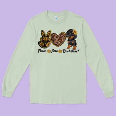 Peace Love Dachshund Long Sleeve Tee Designed By Ranaportraitstore