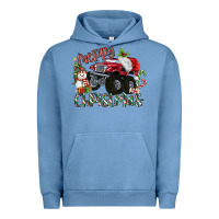 Pigment Pebble Blue Merry Christmas Monster Truck Urban Hoodie - MaliasSmallBusiness