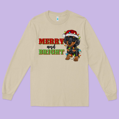 Merry And Bright Dachshund Long Sleeve Tee Designed By Ranaportraitstore