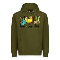 Army Green peace love beer Premium Hoodie - AdoDesignShop