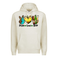 Oatmeal Heather peace love beer Premium Hoodie - AdoDesignShop