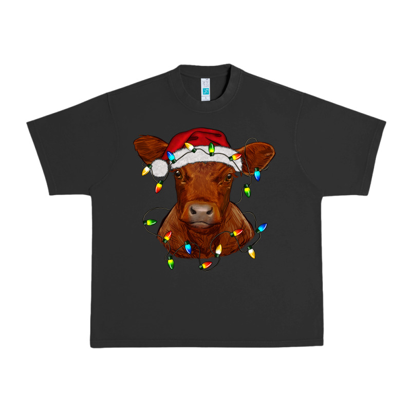 Christmas Baby Red Angus Calf With Lights Urban Heavy Tee by RanaPortraitStore | Teevron