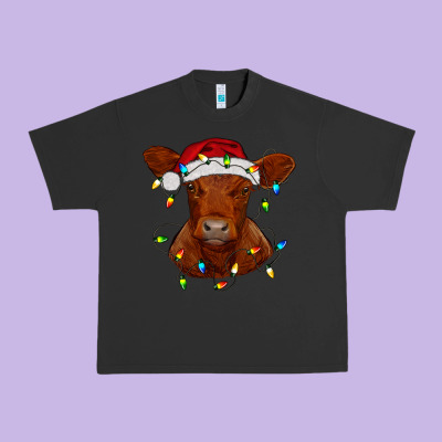 Christmas Baby Red Angus Calf With Lights Urban Heavy Tee Designed By Ranaportraitstore