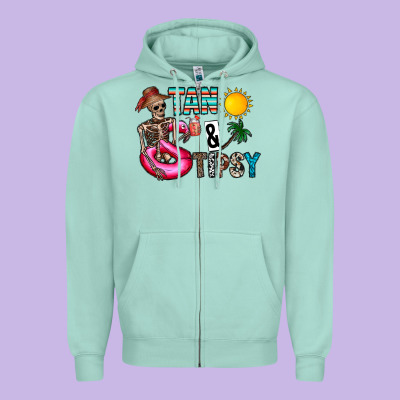 Tan Tipsy Zipper Hoodie Designed By Cowhidedigitalart