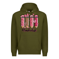 Army Green valentine's day teacher life pencils Premium Hoodie - MaliasSmallBusiness