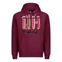 Burgundy valentine's day teacher life pencils Premium Hoodie - MaliasSmallBusiness